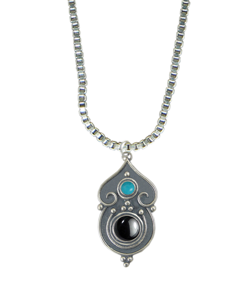 Sterling Silver Necklace Hematite And Turquoise
